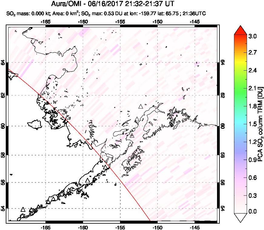 A sulfur dioxide image over Alaska, USA on Jun 16, 2017.