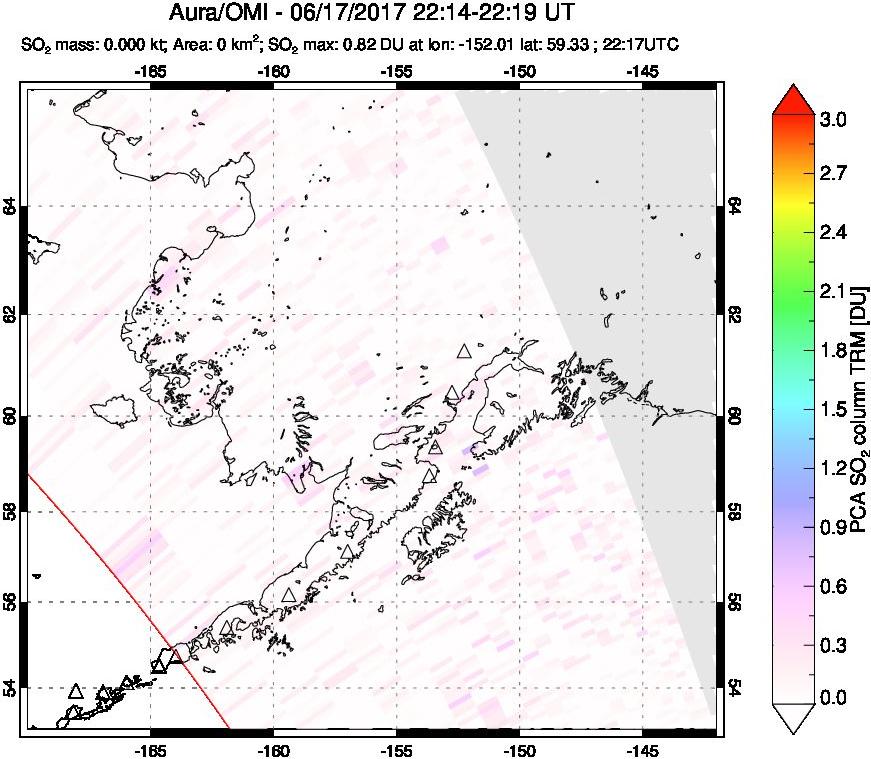 A sulfur dioxide image over Alaska, USA on Jun 17, 2017.
