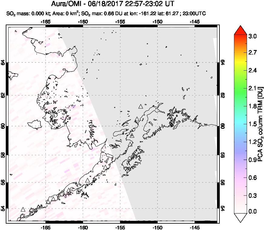 A sulfur dioxide image over Alaska, USA on Jun 18, 2017.