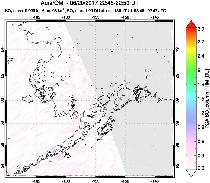 A sulfur dioxide image over Alaska, USA on Jun 20, 2017.