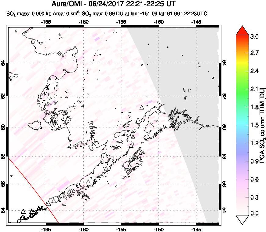 A sulfur dioxide image over Alaska, USA on Jun 24, 2017.