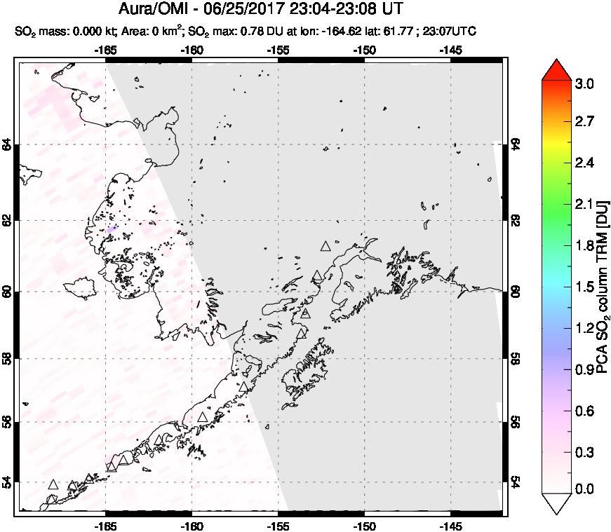 A sulfur dioxide image over Alaska, USA on Jun 25, 2017.