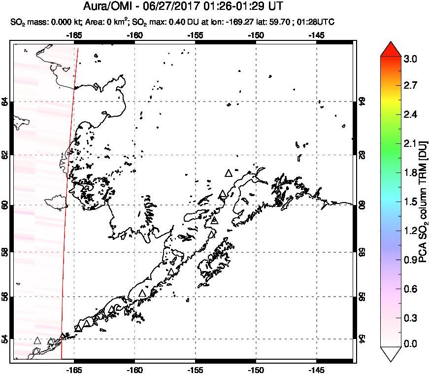 A sulfur dioxide image over Alaska, USA on Jun 27, 2017.