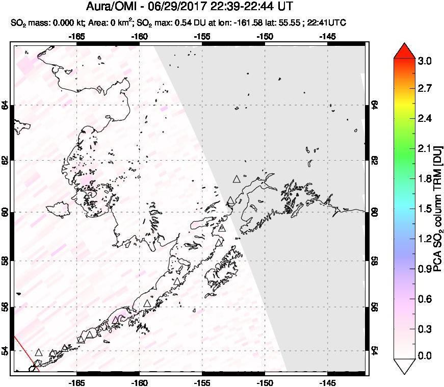 A sulfur dioxide image over Alaska, USA on Jun 29, 2017.