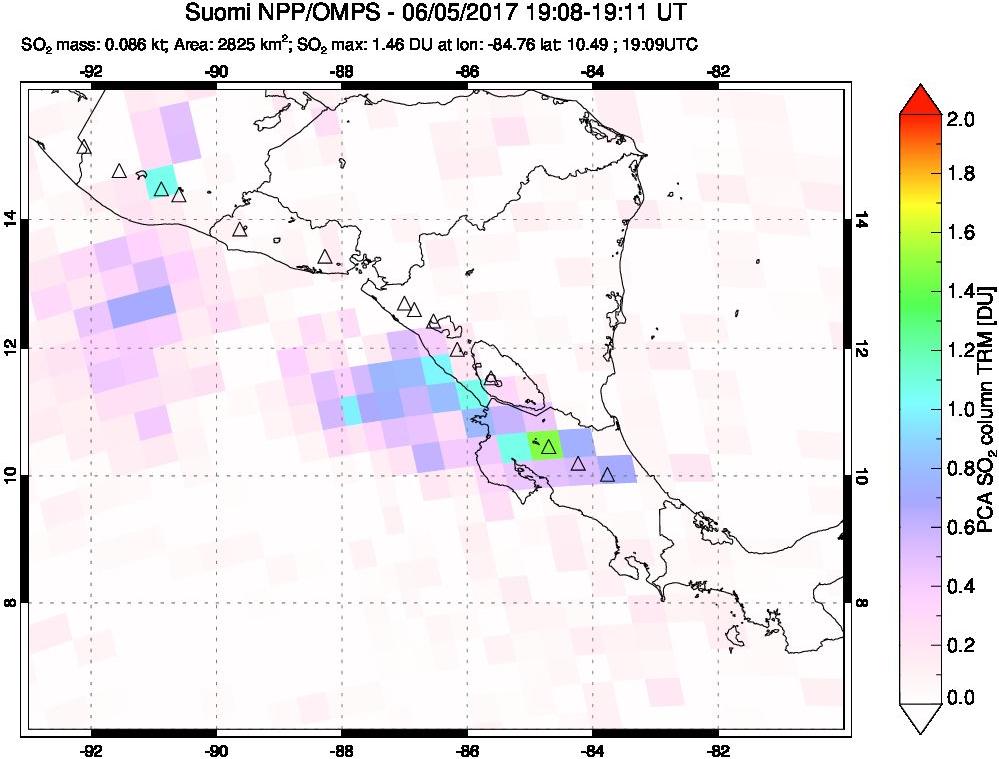 A sulfur dioxide image over Central America on Jun 05, 2017.