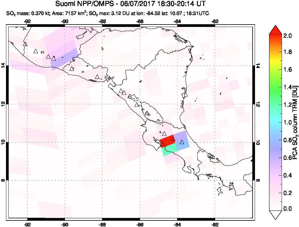 A sulfur dioxide image over Central America on Jun 07, 2017.