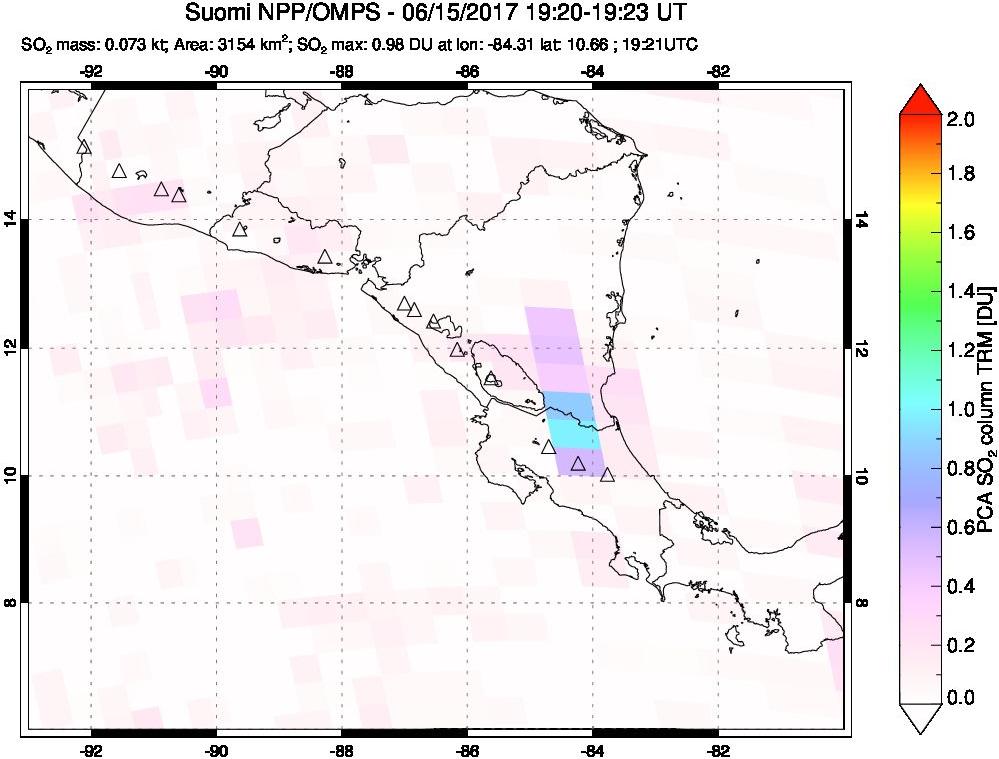 A sulfur dioxide image over Central America on Jun 15, 2017.