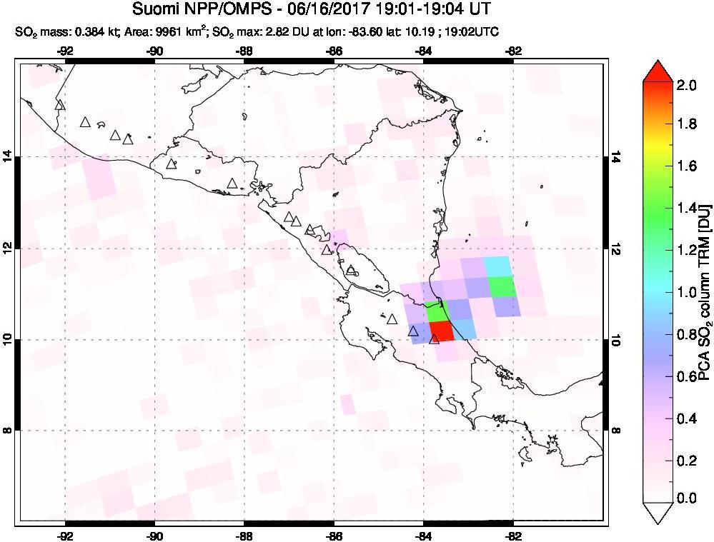 A sulfur dioxide image over Central America on Jun 16, 2017.