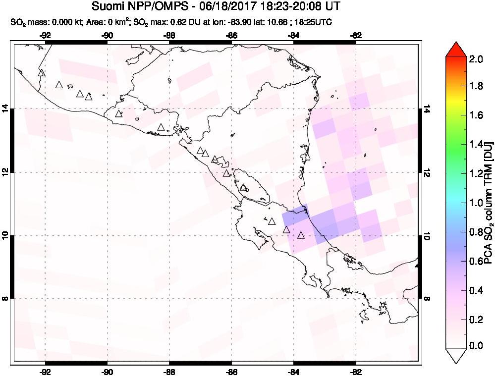 A sulfur dioxide image over Central America on Jun 18, 2017.