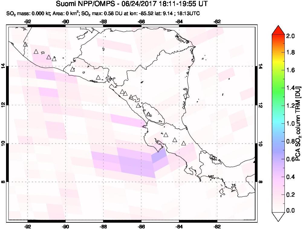 A sulfur dioxide image over Central America on Jun 24, 2017.