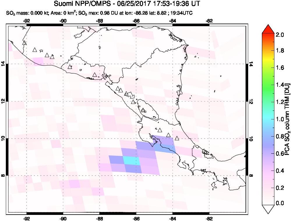 A sulfur dioxide image over Central America on Jun 25, 2017.
