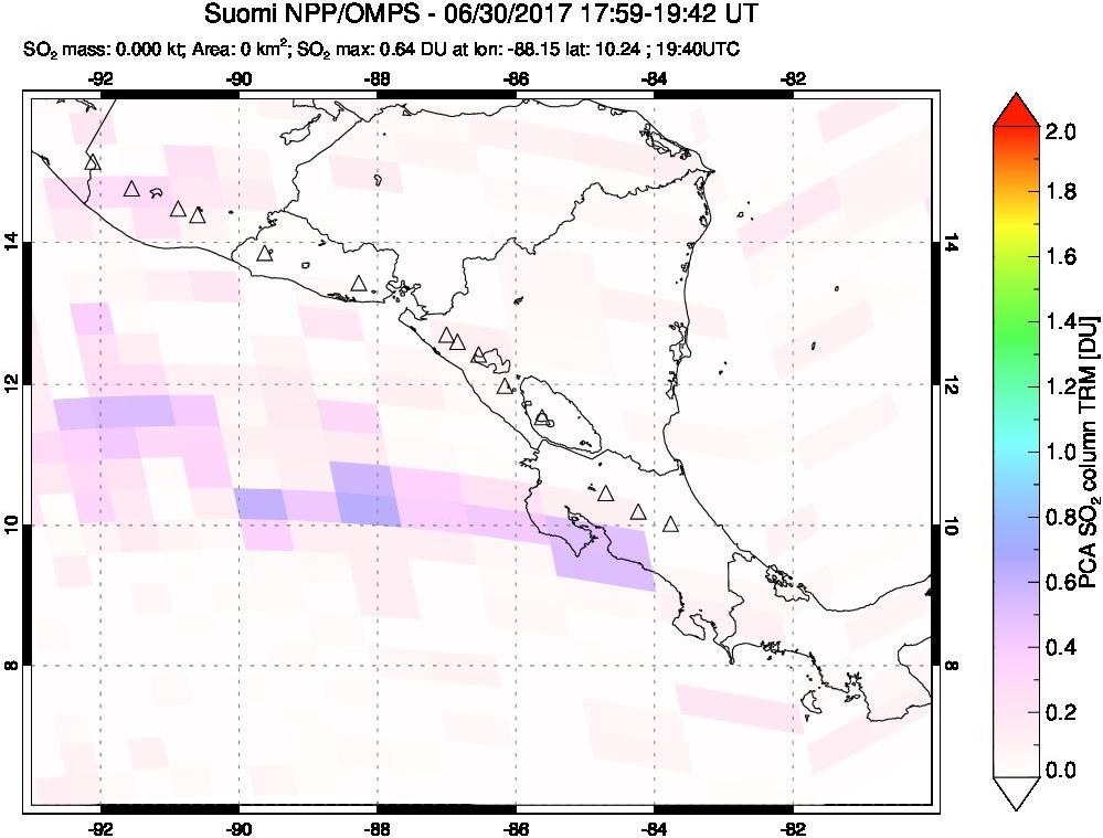 A sulfur dioxide image over Central America on Jun 30, 2017.
