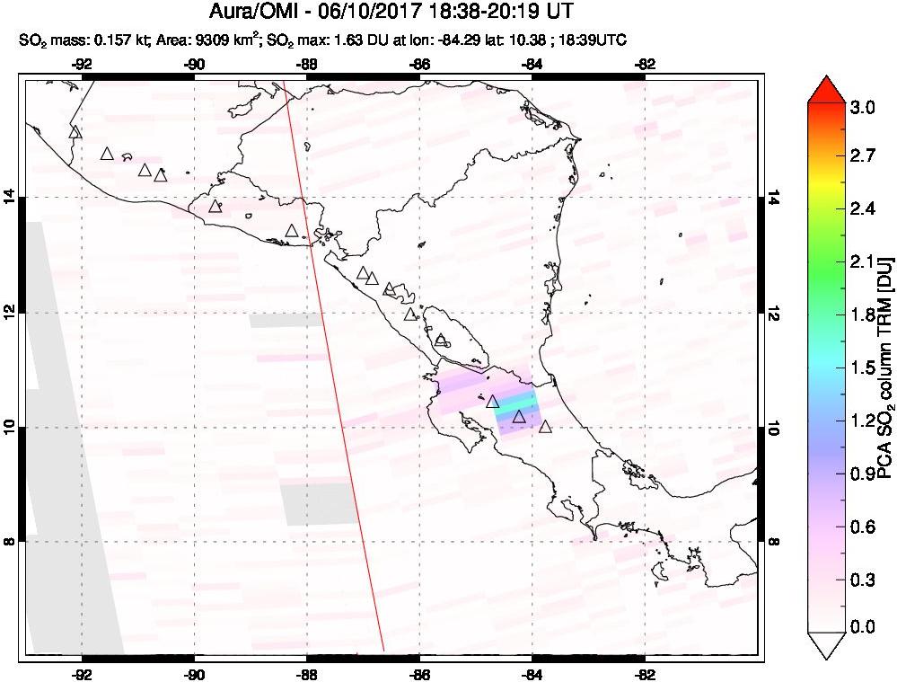 A sulfur dioxide image over Central America on Jun 10, 2017.