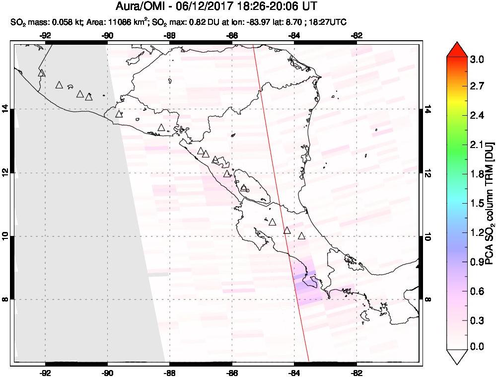 A sulfur dioxide image over Central America on Jun 12, 2017.