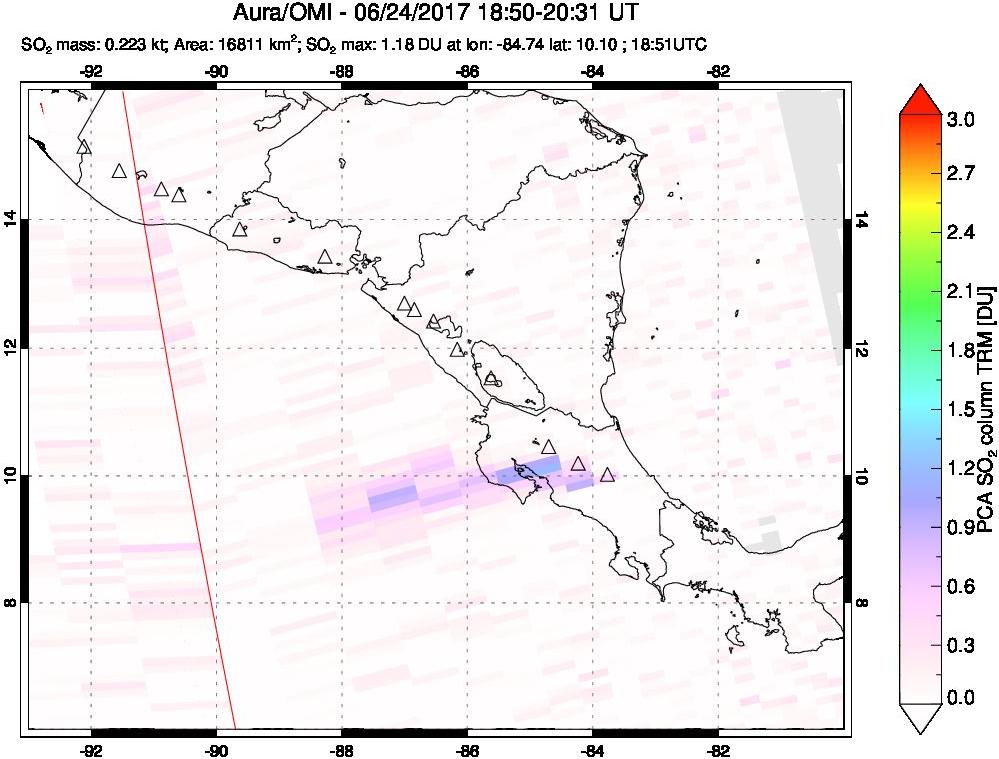 A sulfur dioxide image over Central America on Jun 24, 2017.