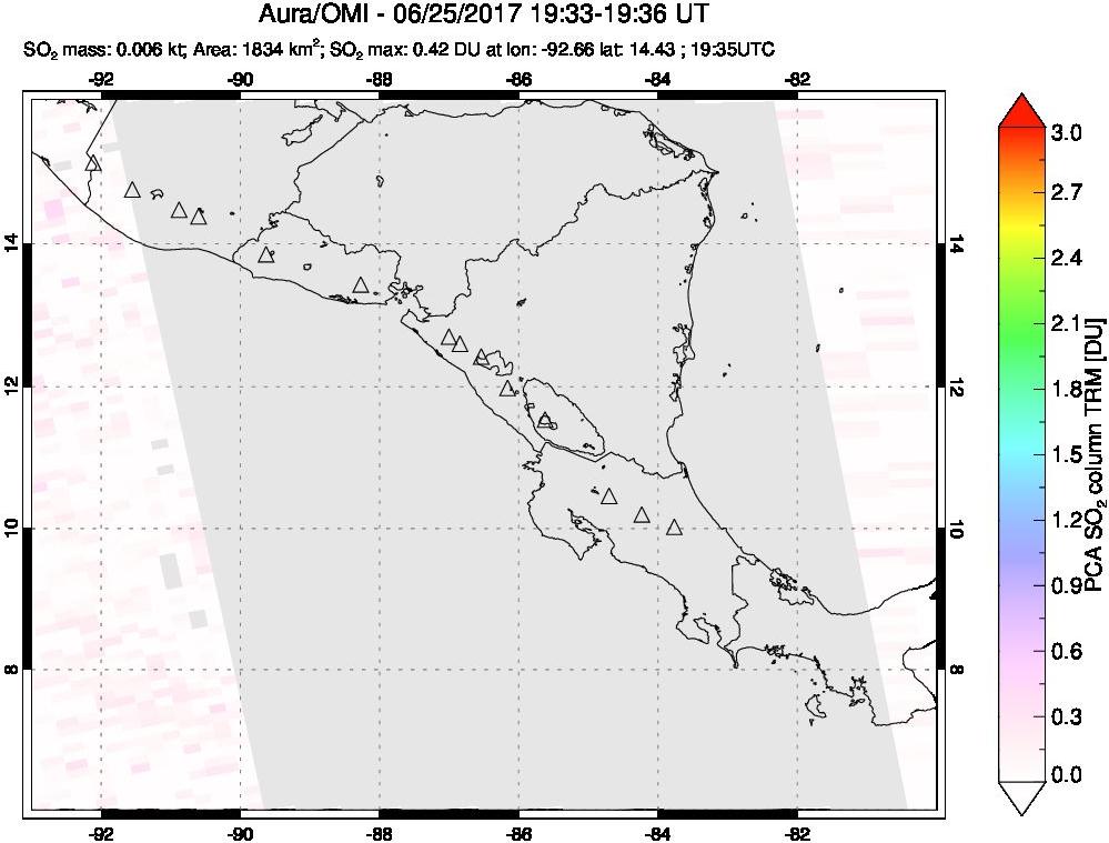 A sulfur dioxide image over Central America on Jun 25, 2017.
