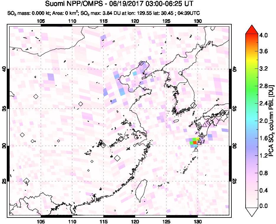 A sulfur dioxide image over Eastern China on Jun 19, 2017.