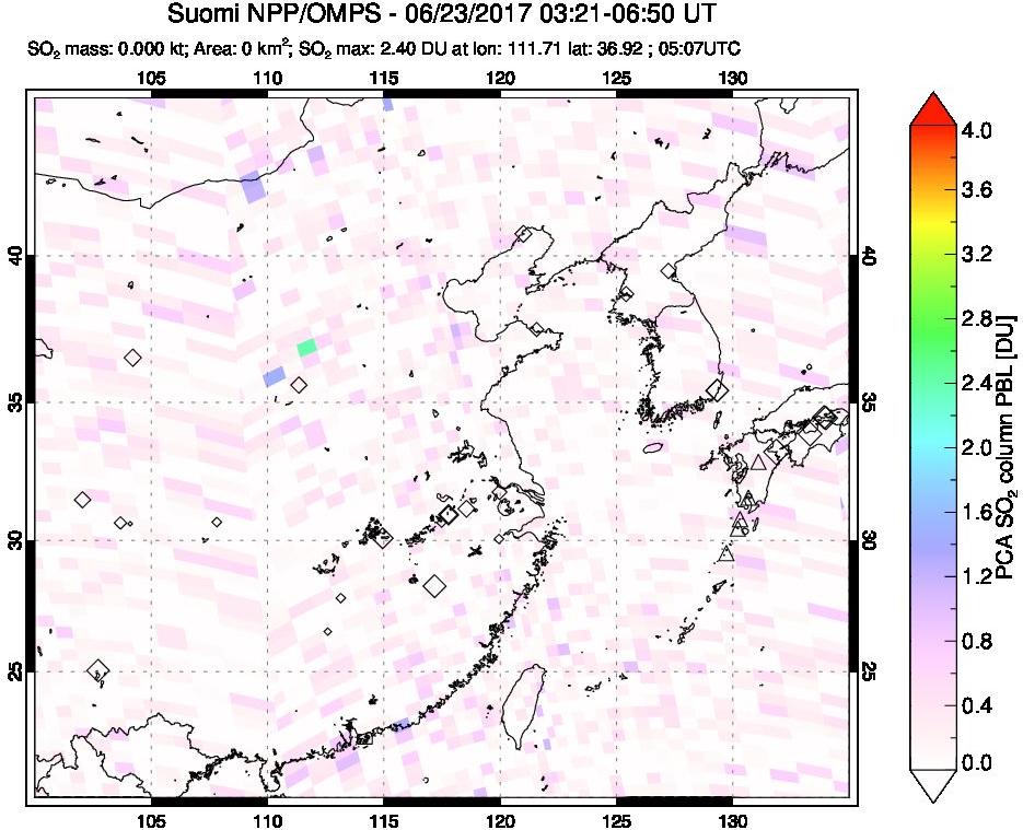 A sulfur dioxide image over Eastern China on Jun 23, 2017.