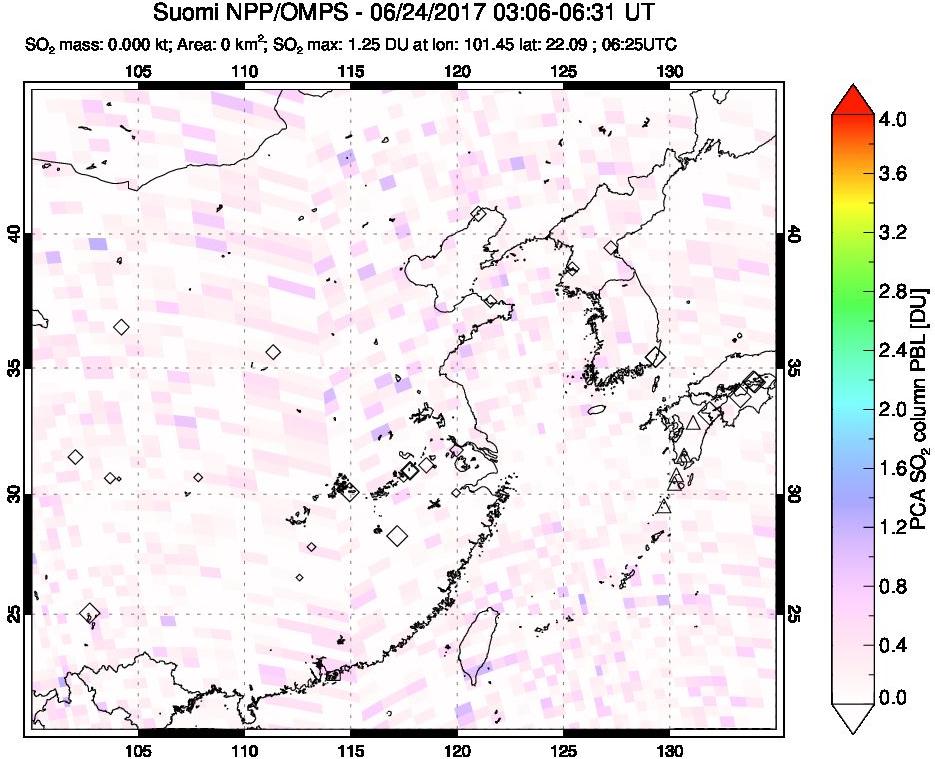 A sulfur dioxide image over Eastern China on Jun 24, 2017.
