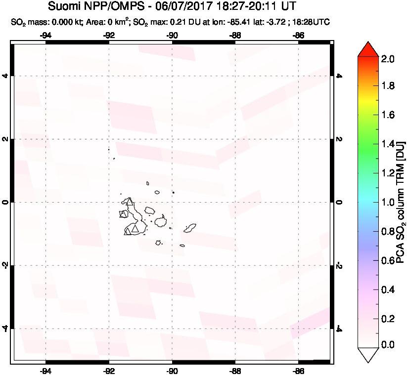 A sulfur dioxide image over Galápagos Islands on Jun 07, 2017.