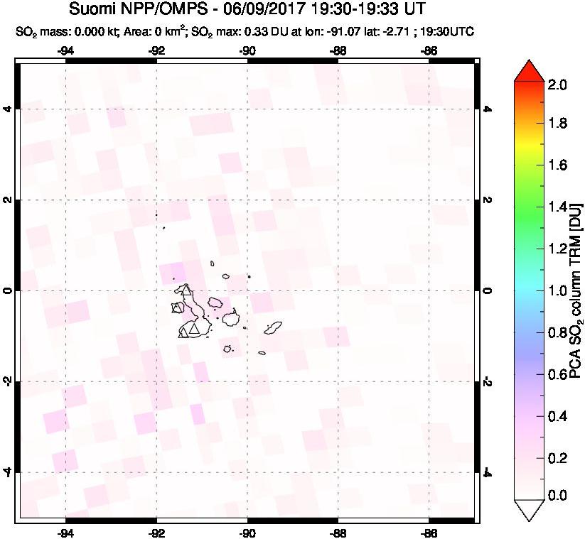 A sulfur dioxide image over Galápagos Islands on Jun 09, 2017.