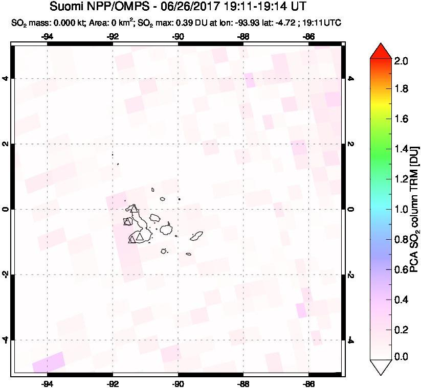 A sulfur dioxide image over Galápagos Islands on Jun 26, 2017.