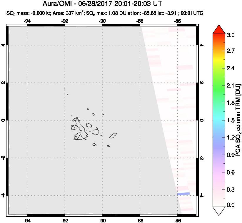 A sulfur dioxide image over Galápagos Islands on Jun 28, 2017.