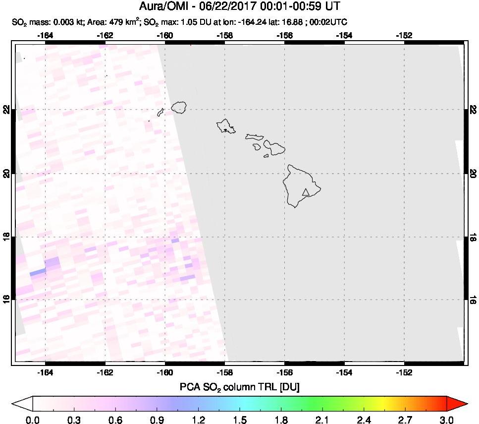 A sulfur dioxide image over Hawaii, USA on Jun 22, 2017.
