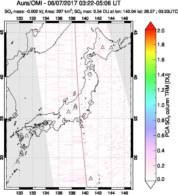 A sulfur dioxide image over Japan on Jun 07, 2017.