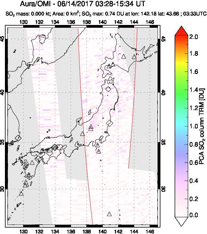A sulfur dioxide image over Japan on Jun 14, 2017.