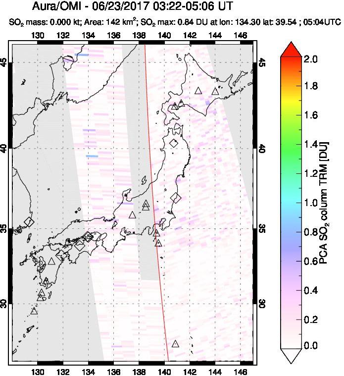 A sulfur dioxide image over Japan on Jun 23, 2017.