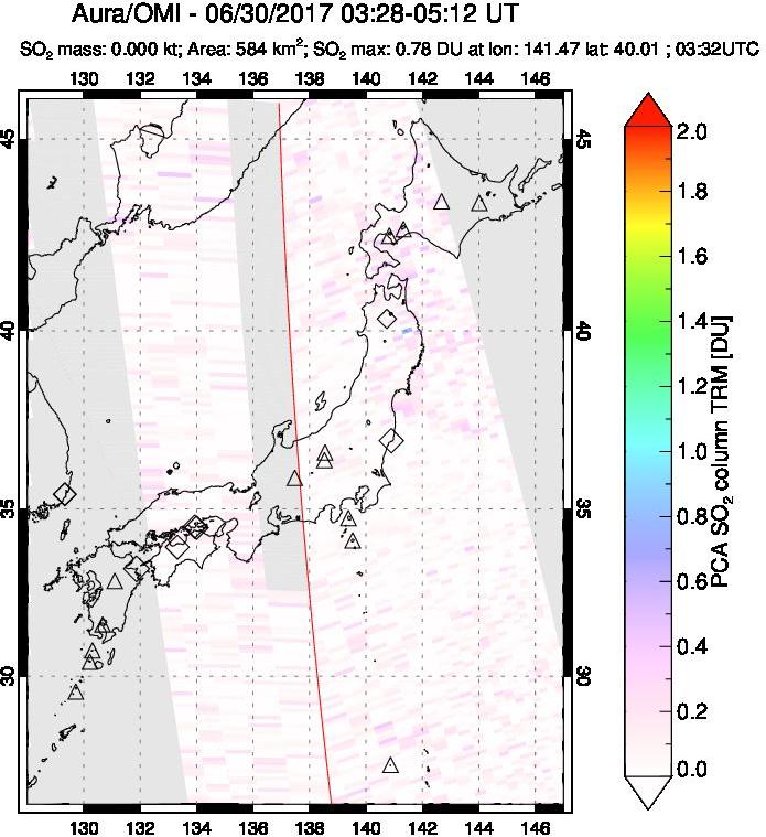 A sulfur dioxide image over Japan on Jun 30, 2017.