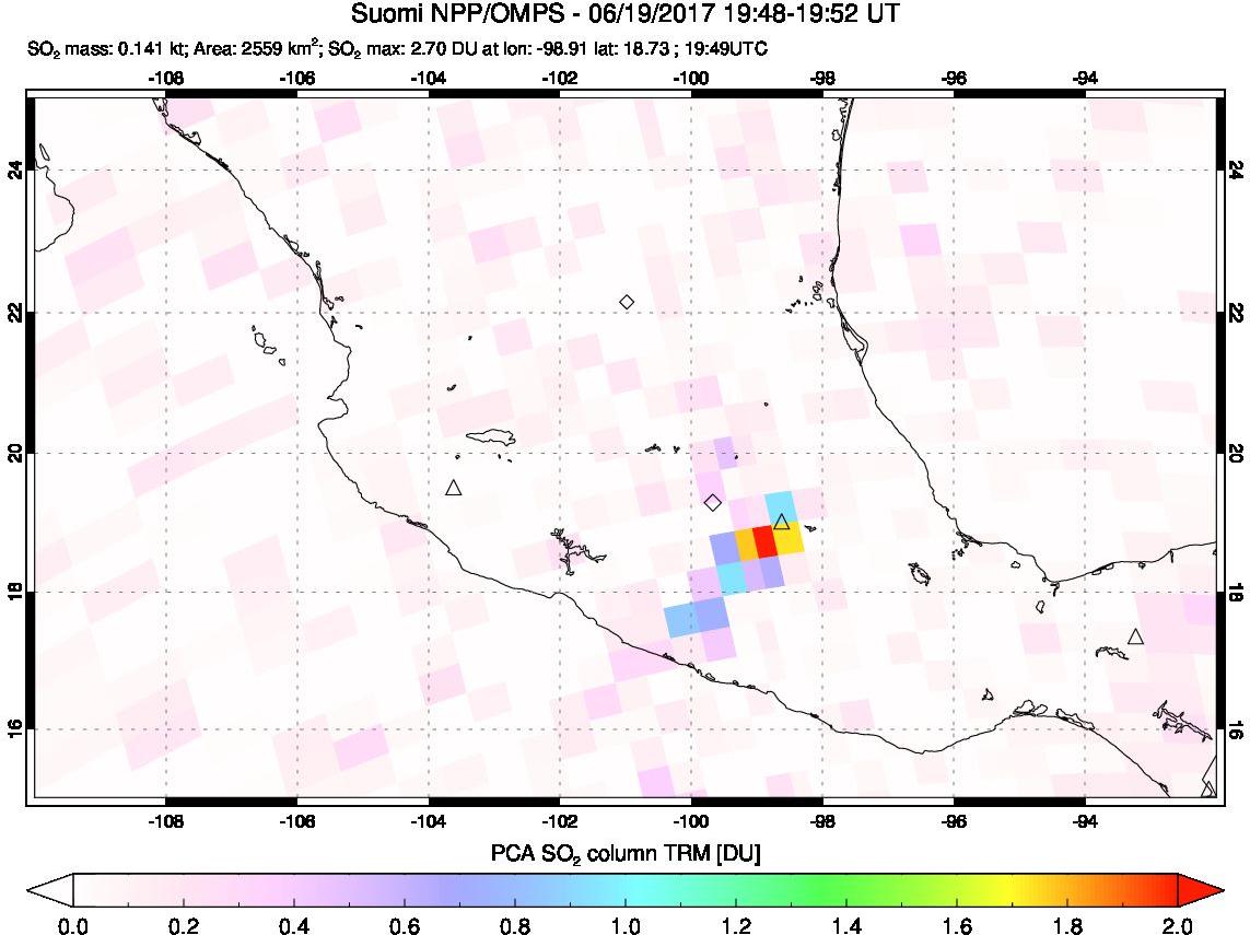 A sulfur dioxide image over Mexico on Jun 19, 2017.