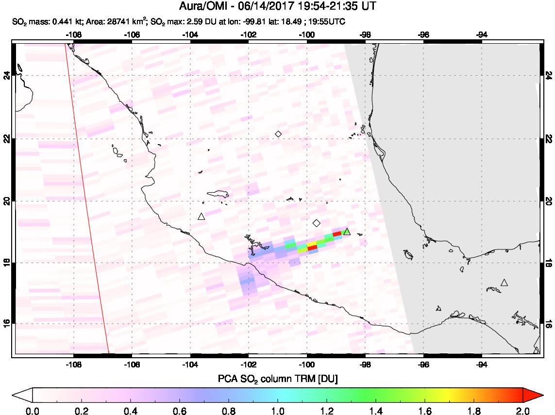 A sulfur dioxide image over Mexico on Jun 14, 2017.