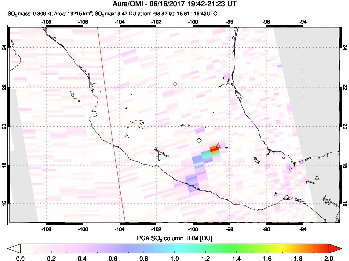 A sulfur dioxide image over Mexico on Jun 16, 2017.