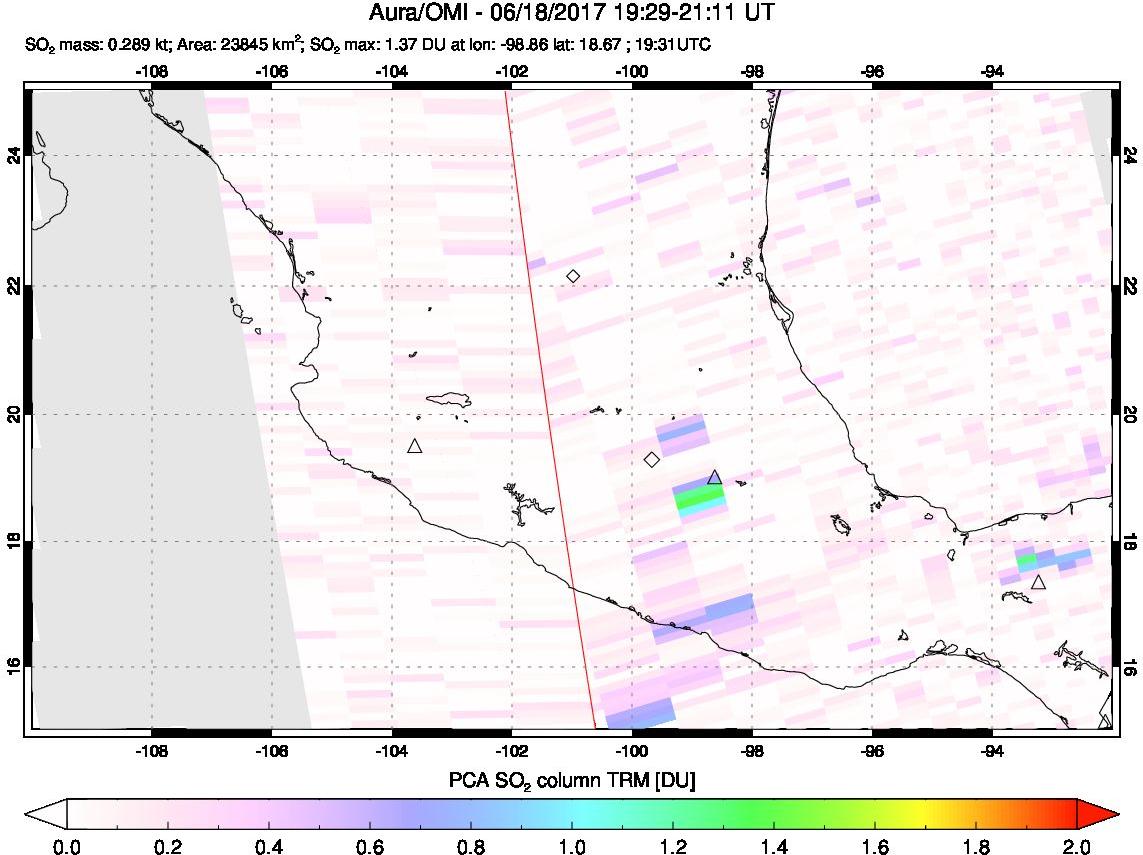 A sulfur dioxide image over Mexico on Jun 18, 2017.