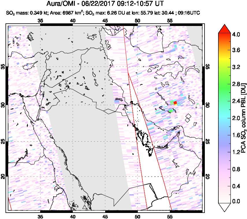 A sulfur dioxide image over Middle East on Jun 22, 2017.