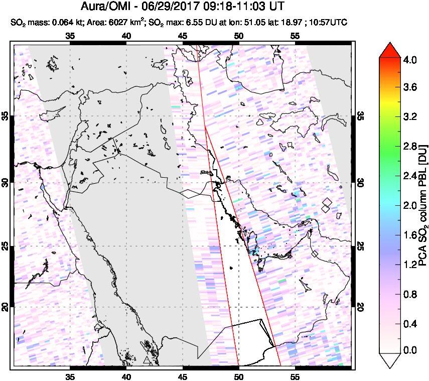 A sulfur dioxide image over Middle East on Jun 29, 2017.