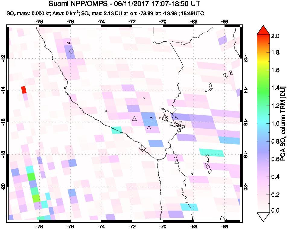 A sulfur dioxide image over Peru on Jun 11, 2017.