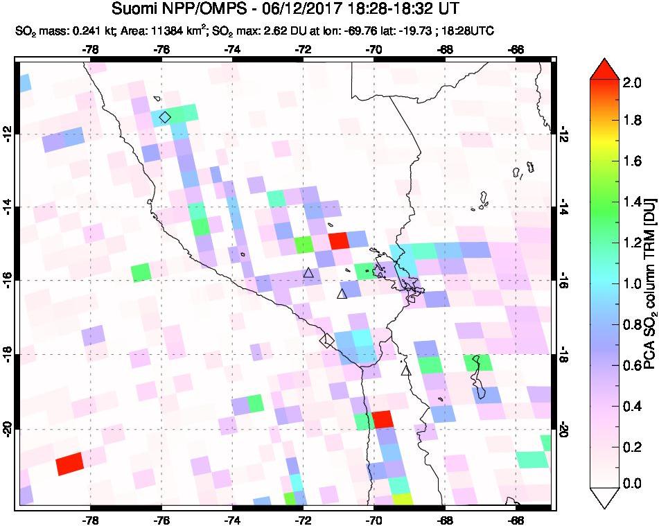 A sulfur dioxide image over Peru on Jun 12, 2017.