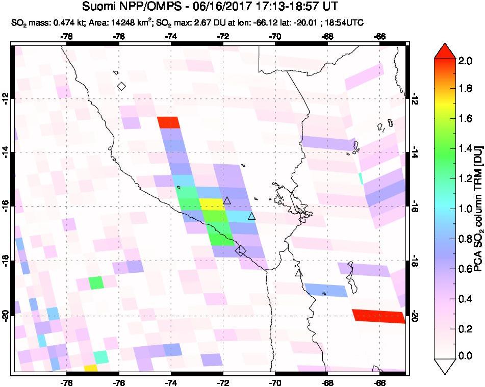 A sulfur dioxide image over Peru on Jun 16, 2017.