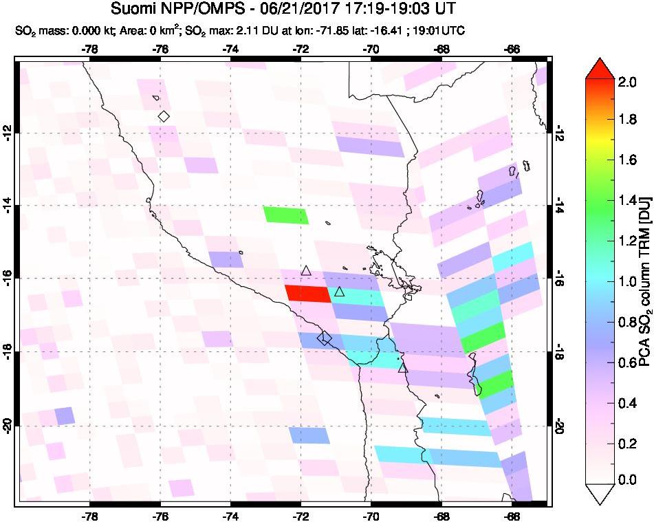 A sulfur dioxide image over Peru on Jun 21, 2017.