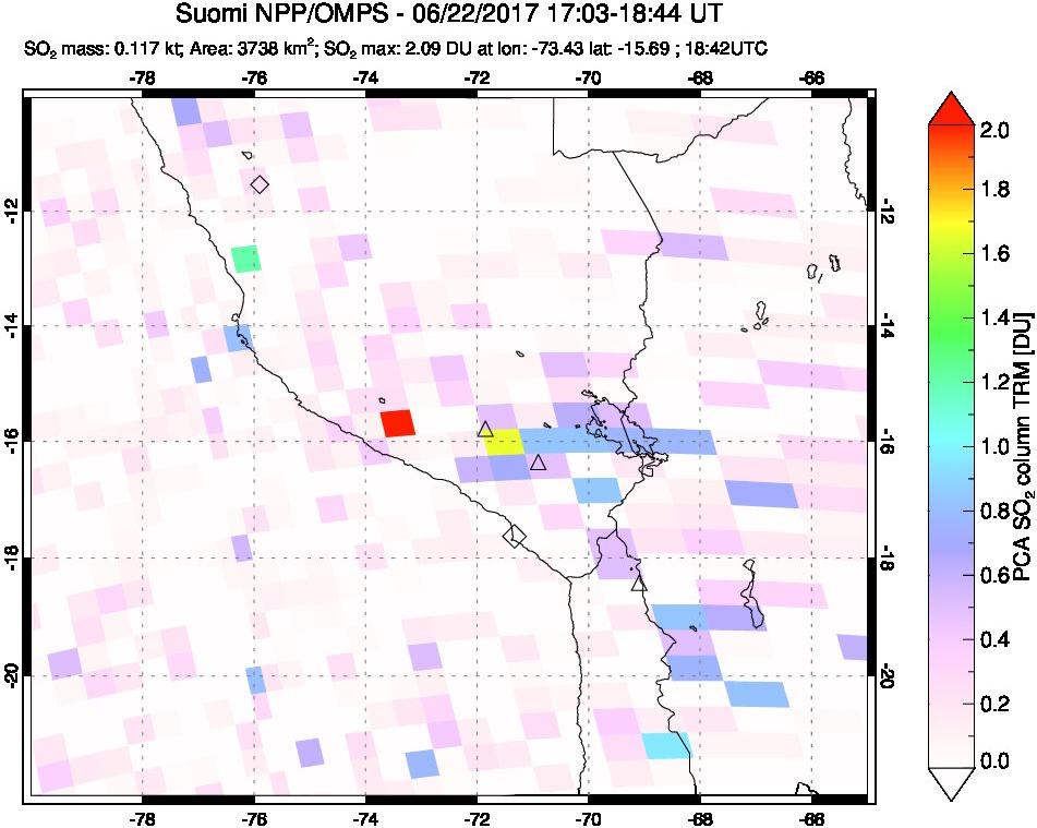 A sulfur dioxide image over Peru on Jun 22, 2017.