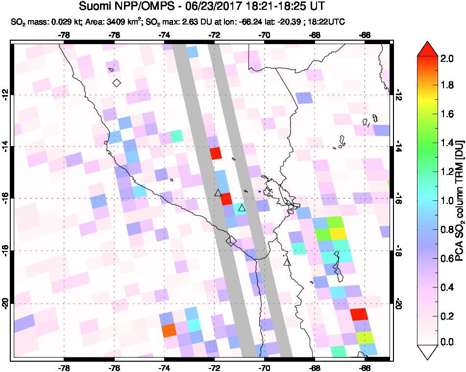 A sulfur dioxide image over Peru on Jun 23, 2017.