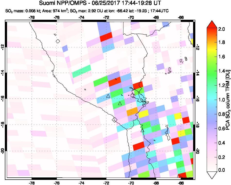 A sulfur dioxide image over Peru on Jun 25, 2017.