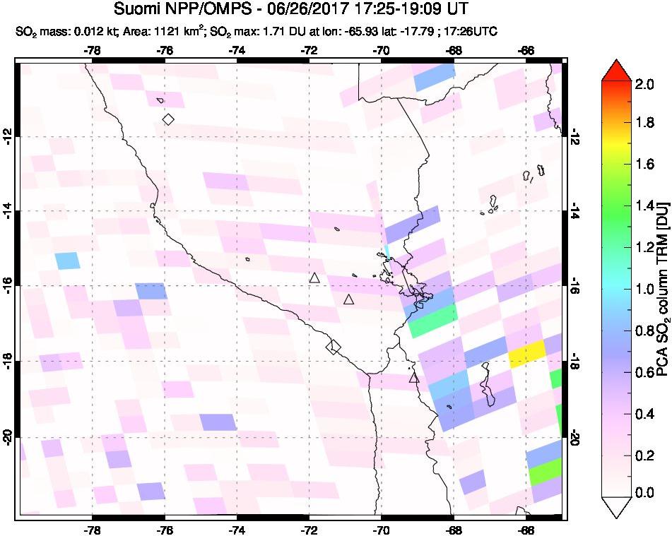 A sulfur dioxide image over Peru on Jun 26, 2017.