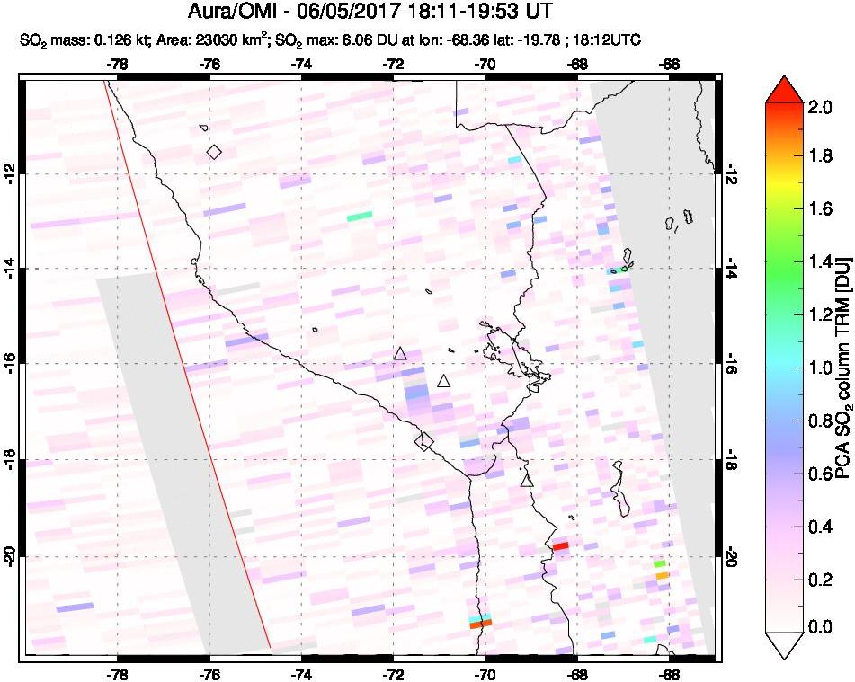 A sulfur dioxide image over Peru on Jun 05, 2017.
