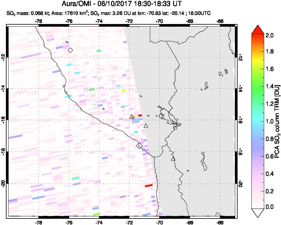 A sulfur dioxide image over Peru on Jun 10, 2017.