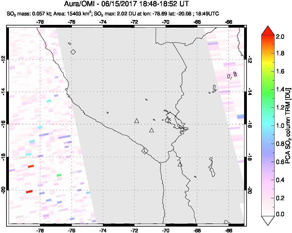 A sulfur dioxide image over Peru on Jun 15, 2017.