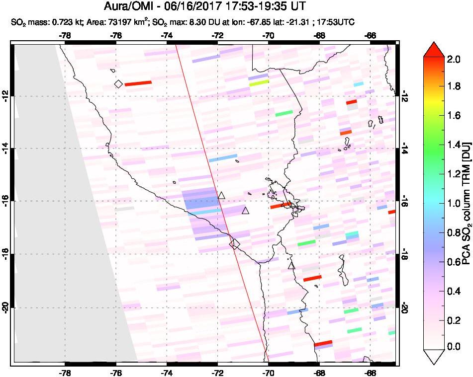 A sulfur dioxide image over Peru on Jun 16, 2017.